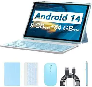 Android 14 Tablet, 10.1 inch 8GB RAM+64GB ROM/1TB(Max), 2 in 1 Tablets with Keyboard Case Mouse Stylus, 1.8GHz Quad-core Processor, 1280*800 IPS HD Touch Screen, 8MP Camera, 5G Wi-Fi 6 BT 5.0 Tablet