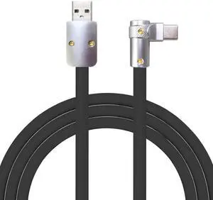 chubbycable FlexElbow Pro - 90 Degree Design 240W Fast Charge Cable Ultra-Thick Silicone Right Angle USB C Cable Phone Tablets Charging Cord, Black, USB-A to Type-C, 8.5FT