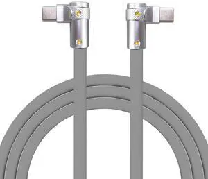 chubbycable FlexElbow Pro - 90 Degree Design 240W Fast Charge Cable Ultra-Thick Silicone Right Angle USB C Cable Phone Tablets Charging Cord, Gray, Double Elbow Type C to Type C, 9.8FT
