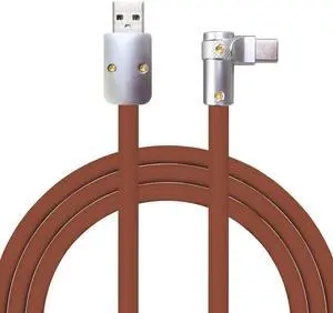 chubbycable FlexElbow Pro - 90 Degree Design 240W Fast Charge Cable Ultra-Thick Silicone Right Angle USB C Cable Phone Tablets Charging Cord, Chocolate, USB-A to Type-C, 16.4FT