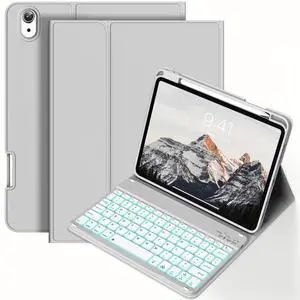 BQDIYOO Case for iPad 11th/10th Generation with Keyboard, 11-inch A16 & 10.9 inch 7 Colors Backlit Wireless Bluetooth Keyboard Case with Pencil Holder, Cover for iPad 11/10 Gen 2025/2022, Gray