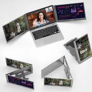 Arvitek 15.6" Triple Monitor for Laptop, FHD 1080P Laptop Screen Extender 360° Rotation, Pro Screen Dual Monitor Extender for 12-16" Laptop(Mac,Wins,Android) Support Extend, Mirror, Portrait Mode