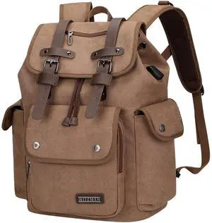 WITZMAN Canvas Backpack for Men Vintage Travel Backpack Rucksack High Capacity Casual Daypack (A8004 brown)