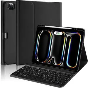 aMZCaSE for iPad Pro 13 inch Case with Keyboard (M4, 2024), iPad Pro 13 Keyboard with Magnetic Detachable Folio Slim Cover,Smart Sleep/Wake,Pencil Holder,Black