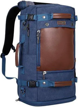 WITZMAN Travel Backpack for Men Women Carry on Luggage Backpack Canvas Rucksack Duffel bag with Shoe CompartmentA2021 big size Blue