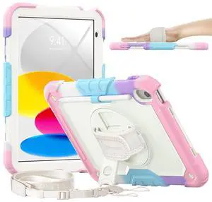 timecity for iPad (A16) 11th/ 10th Generation Case 11''/ 10.9 Inch (2025/2022) - Heavy Duty Protective Cover with Screen Protector, Stand, Shoulder Strap & Pencil Holder | Kids-Friendly - Pink Camo
