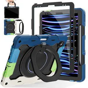 ROISKIN for iPad Pro 12.9 -Inch Case (6th, 5th, 4th & 3rd Gen)with HD Screen Protector, 360 Stand, Handle, Pencil Holder,Shoulder Strap[15ft Drop Protection]Rugged Bulky Full Body 12.9 iPad Pro Case