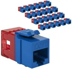 ICC CAT6 Keystone Jack with Slim Profile 180 Degree Punch Down, RJ45 UL Listed PoE++ TAA Compliant for Wall Plate or Patch Panel, Works with JackEasy Termination Tool, Blue 25 Pack