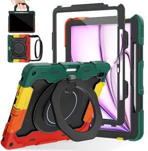 ROISKIN for iPad Air 13 Inch Case (M3 2025/M2 2024) for Kids with HD Screen Protector, 360 Kickstand,Handle, Shoulder Strap, Pen Holder, Rugged Heavy Duty Military Drop Protection Case for iPad Air 13