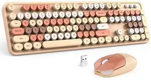 MOFII Wireless Keyboard and Mouse Combo, Milk Tea Colorful Round Key Typewriter Keyboards, 2.4G Full Size Keyboard and Cute Wireless Mice, USB Receiver Plug and Play, for Laptop, PC, Windows
