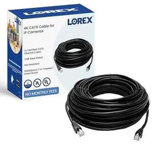 Lorex Outdoor CAT6 Ethernet Cable, for Use with 4K Wired Security Cameras, Weatherproof and Direct Burial Underground, 10GB/Second, 100 Feet (30m)