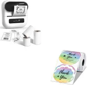 Phomemo M220 Label Maker & 1 Roll Wavy Thermal Round Gradient Rainbow Label, New Flagship 3.14 Inch Bluetooth Portable Thermal Label Printer, with 3 Coiled Label