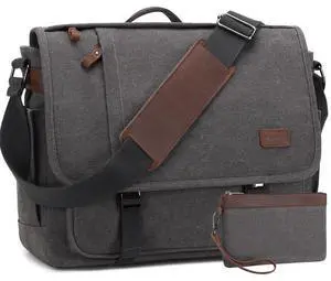 Nerlion Messenger Bag for Men 17-17.3 Inch Laptop Bag Canvas Water-resistant Computer Bag Shoulder Bag Work Briefcase Bookbag for College (Gray)