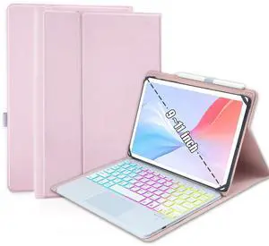 MePadKey Universal Touchpad Keyboard Case for 9.7,10.1,10.2",10.5",10.9",11" Tablet, Rainbow Backlight TrackPad Keyboard with Type-C Charging Port fit 9.7-11 inch Android/iOS/Windows (Pink)
