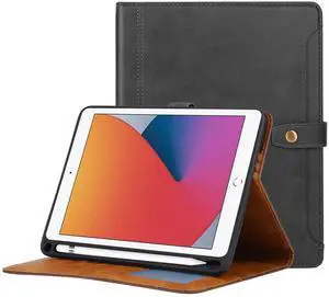 Miieadoo for iPad 9th/8th/7th Generation Case 2021/2020/2019 10.2 inch Protective PU Leather iPad Case with Built-in Pencil Holder Card Slots Smart Auto Sleep/Wake Stand Cover - Black