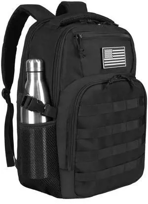 Ogguno 15.6'' Travel Laptop Backpack for Men, 30L Tactical College Backpacks with Water Pouches Both Sides, Portable Backpack for Men Women Business Work Bag Fight Approved, Black Backpack