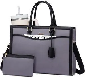 LOVEVOOK Laptop Tote Bag for Women, 15.6 inch Lightweight Canvas Office Work Bag Briefcase, Large Capacity Teacher Computer Bag Handbag for Travel Business,2pcs Set Canvas/Haze Blue