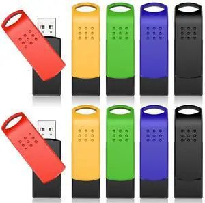 KEXIN 64G Flash Drives 10 Pack USB 2.0 Thumb Drives Bulk with LED Light - Stylish Colorful Pen Drive for Photo Video File Music - Green, Red, Black, Blue, Yellow