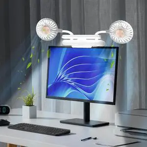 Space-Saving Clip Fan Light, USB-Powered Cooling 3D Fan Study Lamp with LED Light Bar, Personal Climate Management for Monitor/Laptop/Flat/Bedside/Bookshelf/Music Stand (Glacier Silver)