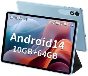JIKOCXN Android Tablet, 10.1 inch Tablet with Octa-Core, RAM 10GB, ROM 64GB (Up to 1 TB), 800x1280 Resolution, WiFi 5 & Bluetooth 5.0, Dual Speakers, 5MP+8MP, 6000mAh (Blue)
