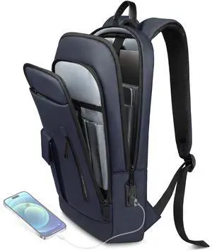 Mens Backpack Slim Business Backpack with USB Charging Port Lightweight Computer Backpacks for 16 Inch Laptop Bag Water-Resistant Anti-Theft Daypack for Daily Office Work College Travel-Blue