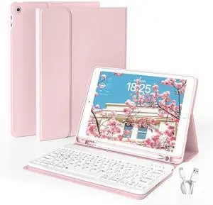 GKABXY Case with Keyboard for iPad 10.2 inch 2021/2020/2019, iPad 9th/8th/7th Generation Detachable Bluetooth Keyboard Cover with Pencil Holder, Multi-Angle Stand for Study/Office/Travel (Pink)
