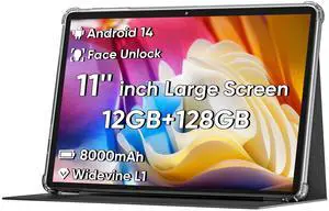 2025 Upgraded Android 14 Tablet, 11inch Tablet PC,Support Face Unlock, Octa-core CPU,12GB+128GB+1TB Expand, 8000mAh Big Battery, 18W Fast Charging, WiFi6, BT5.0,Touchscreen Display Tableta with Case