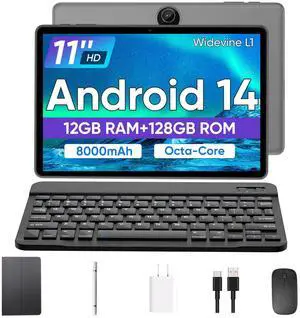 COLORROOM Tablet 11 inch Android 14 Tablet, 12GB RAM+128GB ROM, Octa-Core Tablets with Keyboard, GPS, 8000mAh, 800x1280 FHD Display, Dual Camera, WiFi, Bluetooth (Black)