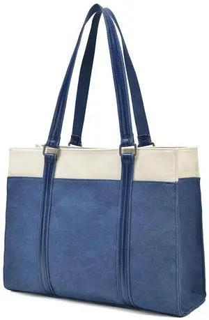 Barsine Women Laptop Tote Bag for Work Lightweight 15.6 Inch Canvas Two-Tone Satchel Handbag Purse