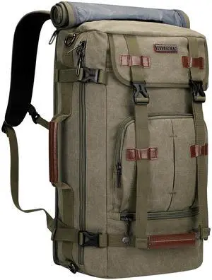 WITZMAN Canvas Backpack Vintage Travel Backpack Large Laptop Bags Convertible Shoulder Rucksack(A519-1 Classic Light Green)