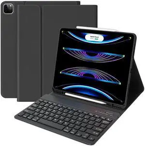 aMZCaSE for iPad Air 13 inch Case with Keyboard(M2/M3), Folio Magnetic Detachable Stand Cover & Pencil Holder for iPad Pro 12.9 Case Keyboard,12.9 inch 6th/5th, Smart Wake/Up, Black