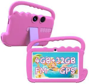 YQSAVIOR Kids Tablet, 7inch 4 GB RAM | Android 12 | 32GB ROM | Bluetooth, IPS Screen, Parental Control, Dual Camera, Shockproof Case | Educational, Games, Pink Case