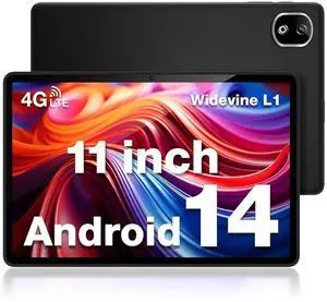 DOOGEE T30E 11 inch Tablet,4G LTE Cellular Tablet with Android 14, 9 GB+128 GB/TF 1TB, Gaming Tablets with 8000mAh Battery, Widevine L1/5G WiFi/OTG/GPS/Face ID (Black)