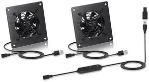 Xiaoqijia Dual 80mm Cabinet Cooling Fan - USB 5V/DC 12V Power, IPX5 Waterproof, 10-Speed Quiet System, 4" Size for Home Theater AV Cabinets, Greenhouse, Kennel & Computer Cooling (2 Fans)