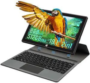 BINTEC 10.1 Inch Windows 11 2-in-1 Thin and Light Dual-Camera Tablet with Touch Screen, 1920×1200IPS, Comes with Magnetic Keyboard,Bluetooth 4.2,Wireless WiFi,Type-C (Black, 8G+512GB SSD)