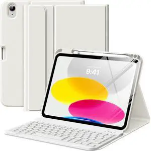 MoKo for iPad (A16) 11th Generation Case with Keyboard 11 inch 2025, iPad 10th Generation 10.9 inch Keyboard Case with Pencil Holder, Multi-Angle Detachable Bluetooth Keyboard, White