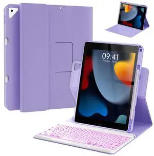 Keyboard Case for iPad 9th/8th/7th Generation 10.2 inch 2021/2020/2019 & ipad Pro 10.5-inch & ipad Air 3 2019-Backlit Detachable keyboard 360° Rotatable Folio Cover with upper pencil holder-(Purple)
