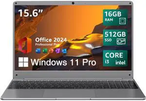 BiTECOOL 15.6" Windows 11 Laptop, Intel Core i3-5005U, 16GB RAM, 512GB SSD, FHD IPS Display, 2.4G/5G WiFi, BT5.0, RJ45, Webcam, Long Battery Life - for Work, Study, and Entertainment