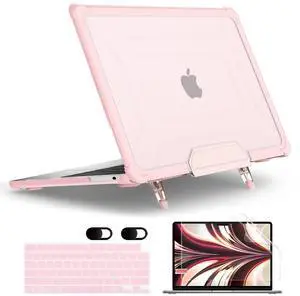 MEEgoodo for MacBook Air 13.6 inch Case 2025 2024 2022 (A3240/A3113/A2681) with M4/M3 M2, Laptop Hard Shell for MacBook Air 13", Cover with Heavy Duty Rugged Shockproof Kickstand, Baby Pink