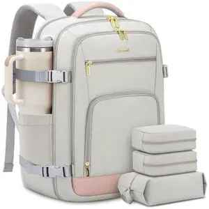 LOVEVOOK Large Travel Backpack For Women, 50L Carry On Backpack Flight Approved, TSA Personal Item Bag, Waterproof Laptop Backpack Fits 18 Inch Laptop, Business Weekender Overnight With 3 Cubes, Grey