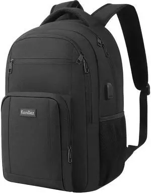 Kuosdaz Black Backpack for Men and Women, School Backpacks for Teen Boys Girls, Large Bookbag with USB Charger Port, Water Resistant College Backpack Fit 17.3 Inch Laptop