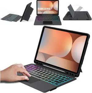 for 12.4 inch Samsung Galaxy Tab S9 FE+/S9+/S10+ Case with Detachable Keyboard : DIY 3-Zone 7 Colors Backlit Keyboard Cases with Touchpad for Galaxy Tab S10+ Plus 2024/ S9 FE Plus 2023/ S9 Plus 2023