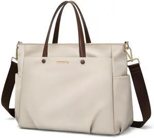 Laptop Shoulder Bag 14 Inch, Computer Shoulder Bag Large Work Tote Bag for Women, Laptop Carrying Case Stylish Handbag for Business Travel (Apricot)