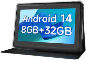 Tablet 7 inch Android 14 Tablets, 8GB RAM 32GB ROM 1TB Expand, Quad-Core Processor Tablet PC, WiFi, Bluetooth, 3000mAh Battery, 1024 x 600 HD IPS Touch Screen, 2MP+5MP Dual Camera, GMS Certified