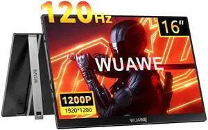 WUAWE 16" 1200P 120Hz Portable Monitor, 100% sRGB Portable Gaming Monitor with Built-in Stand,HDR and Freensync, External USB C Monitor for Laptop, PC, Phone, Switch and PS5 (Black)