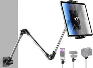 woleyi Adjustable Tablet Wall Mount Holder - 35 Inch Foldable Arm Phone iPad Mount for Wall, Webcam Stand Camera Mount, Fit for iPad Pro 12.9 Air Mini, Galaxy Tabs, Cell Phones, Switch, 4-13" Devices