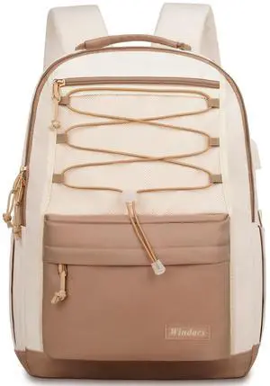 WINDARS School Backpack for Teens Girls, Aesthetic College Backpack Large Bookbag for Women Students Fashion 15.6 Inch Laptop Bag for Work Travel (Khaki Beige)