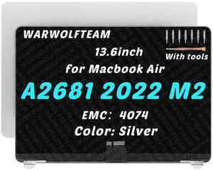 WARWOLFTEAM 13.6in Compatible with MacBook Air Mac14,2 A2681 2022 M2 MLXY3LL/A MLY13LL/A 2560 x 1664 EMC 4074 LCD LED Screen Digitizer Replacement Complete Assembly (Silver)