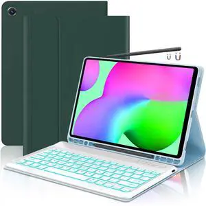 Keyboard Case for Samsung Galaxy Tab S6 Lite 10.4" 2024 2022/2020 SM-P610/P613/P615/P619, Backlit Detachable Wireless Bluetooth Keyboard Case Slim Stand Cover S Pen Holder(Dark Green)
