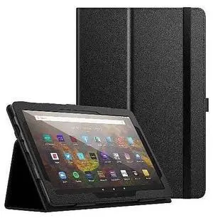 SaharaCase Bi-Fold Folio Case for Amazon Fire HD 10 (2021) [Shockproof Bumper] Rugged Leather Antislip Grip Slim Fit Kickstand (Black)
